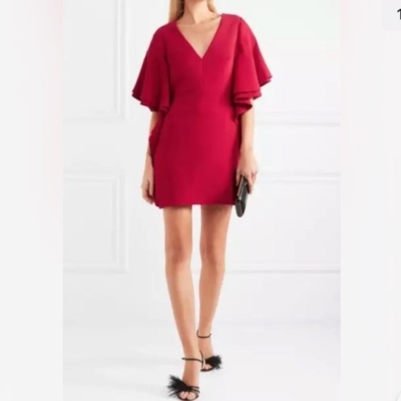 HALSTON Heritage  V-neck Flounce Sleeve Crepe Dress Size 0 - Picture 3 of 17